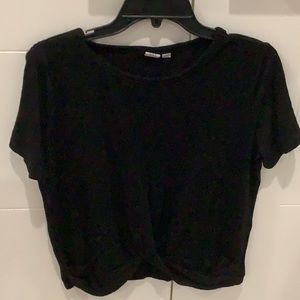 Gap black cotton knit short sleeve shirt with front tie size medium